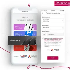 Aplikacja bankowa Millennium umożliwia płatności za autostrady przez Autopay. Możesz dodać dane pojazdu i numer telefonu.