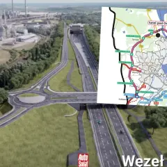 Węzeł Police na zachodniej obwodnicy Szczecina, z widokiem na tunel pod Odrą i przemysłową zabudowę.