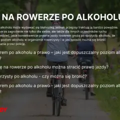 Dwie osoby jadące rowerami po ścieżce, z tekstem ostrzegającym przed jazdą rowerem po alkoholu.