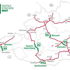 Mapa Austrii z zaznaczonymi drogami, gdzie e-winieta Austria cena jest kluczowa dla podróżujących.