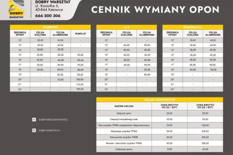 Cennik wymiany opon: osobówki, 4x4, dostawcze. Sprawdź, ile kosztuje wymiana opon na felgach stalowych i aluminiowych.