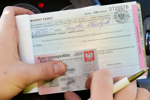 Otrzymujesz mandat karny na 300 zł za wykroczenie. Wypełniasz dokument, pokazując dowód osobisty.