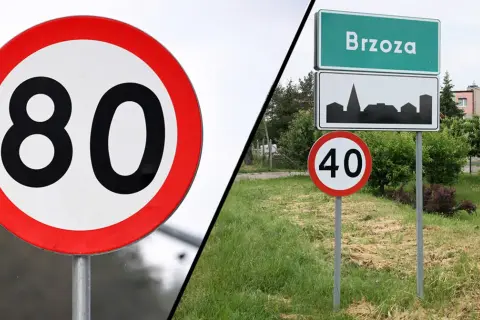 Znak b33 z "80" i znak z napisem "Brzoza" oraz "40".