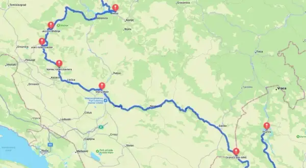 Trasa podróżnicza przez Bośnię i Hercegowinę, od Jeziora Blidinje, przez Mostar, aż do granicy z Czarnogórą.