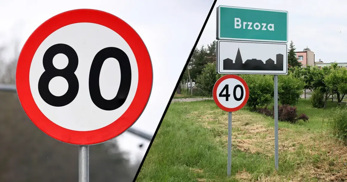Znak b33 z "80" i znak z napisem "Brzoza" oraz "40".