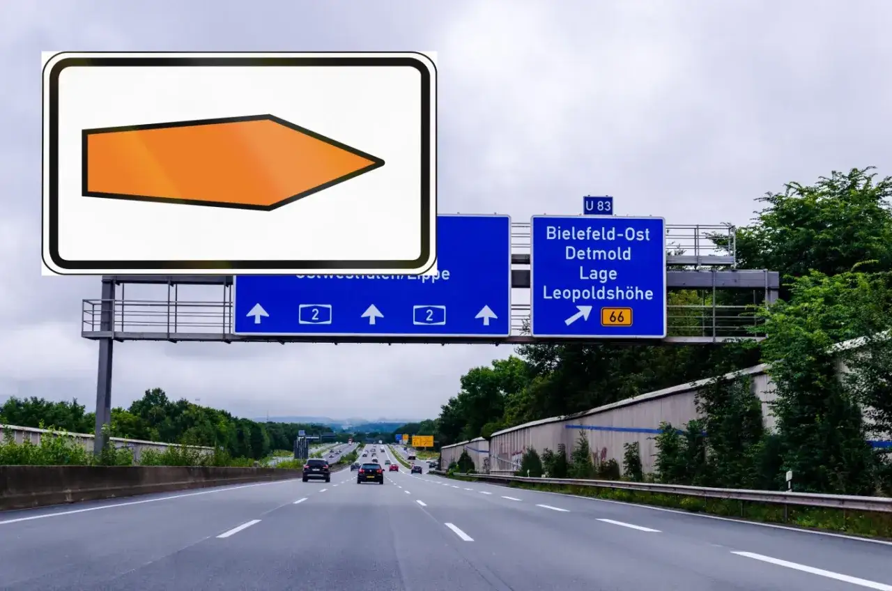 Na niemieckim autobahnie znaki wskazują zjazd do Bielefeld-Ost, Detmold, Lage i Leopoldshöhe.
