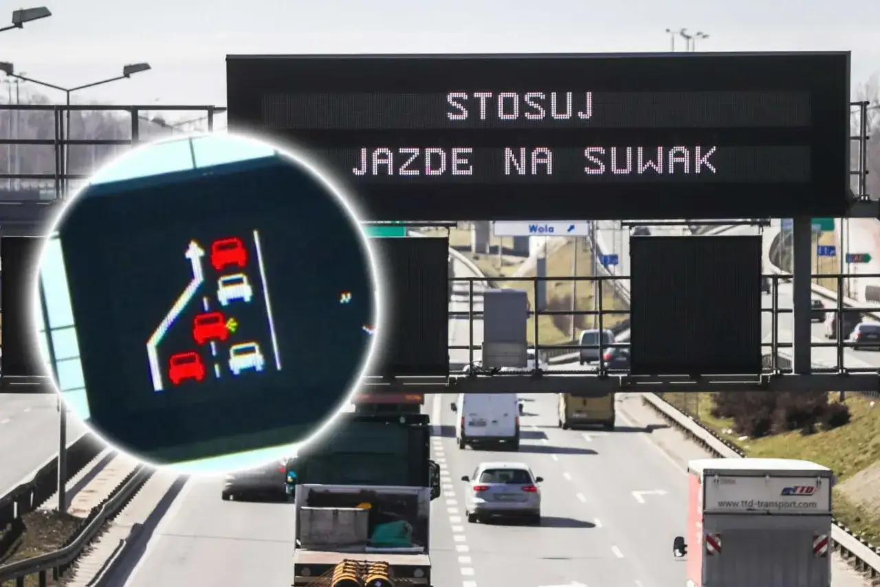 Zastosuj jazdę na suwak, by płynnie włączyć się do ruchu. Na ekranie widać schemat samochodów i strzałkę wskazującą prawidłowe zachowanie.