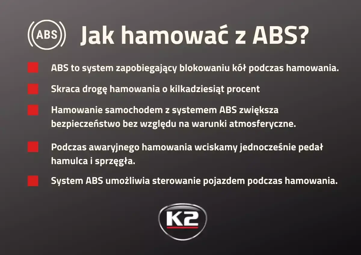 Jak hamować z ABS? ABS to system zapobiegający blokowaniu kół, skraca drogę hamowania i zwiększa bezpieczeństwo.