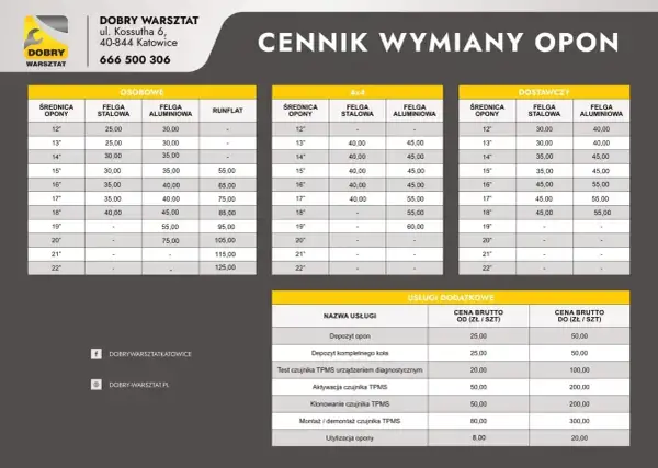 Cennik wymiany opon: osobówki, 4x4, dostawcze. Sprawdź, ile kosztuje wymiana opon na felgach stalowych i aluminiowych.